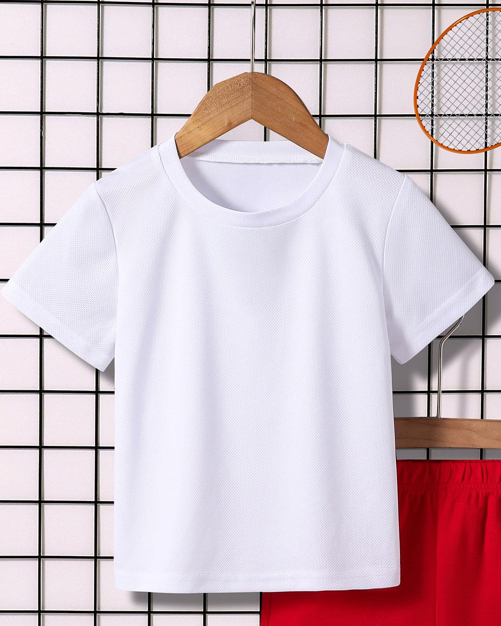 

Boys Fashionable Casual Solid Color Quick-Drying Crew Neck Short-Sleeve T-Shirt 2-3Y белый