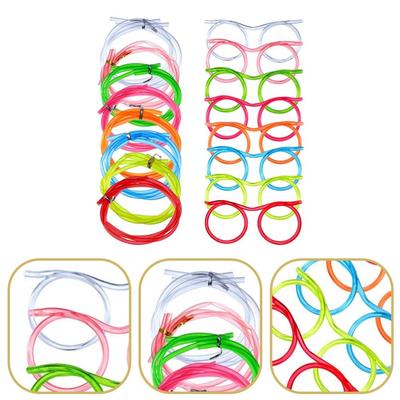 Crazy PVC Straw Drinking Eyeglasses Flexible Colorful Circulating Straw Bendable Reusable Creativity Toy Birthday Supplies