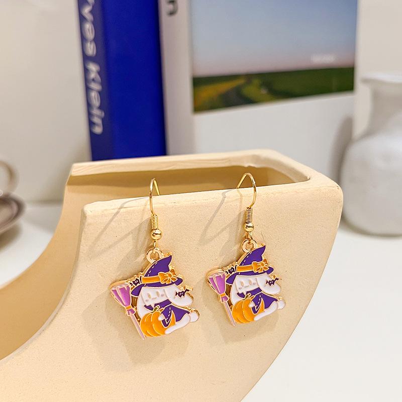 2022 Cartoon Cute Oil Drop Bat Holiday Cartoon Character Ear Hook Personality Earrings Earrings