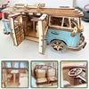 Retro Autobus Kamper w Stylu Europejskim Drewniana Układanka Samochodzik 3D Model DIY Rozwijanie Zdolności Manualnych Układanki Dla Dzieci