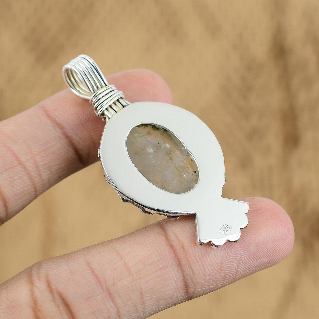 Natural Golden Rutile Gemstone Pendant 925 Sterling Silver Jewelry For Girls