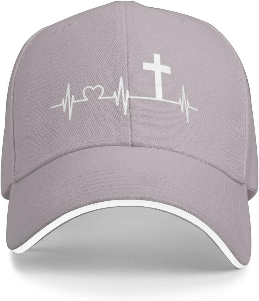 Heartbeat Cross Faith ECG Line Christian Baseball Cap Adjustable Cotton Casual God Love Hat