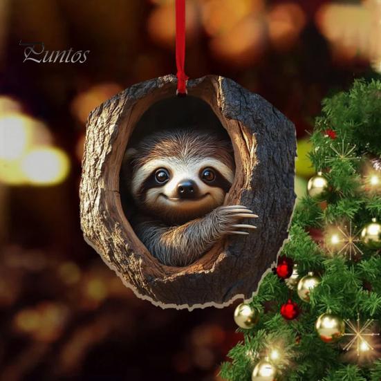 Christmas Animal Ornament Cartoon Forest Animal Hanging Decoration 2D Flat Acrylic Pendant for Christmas Tree Decor