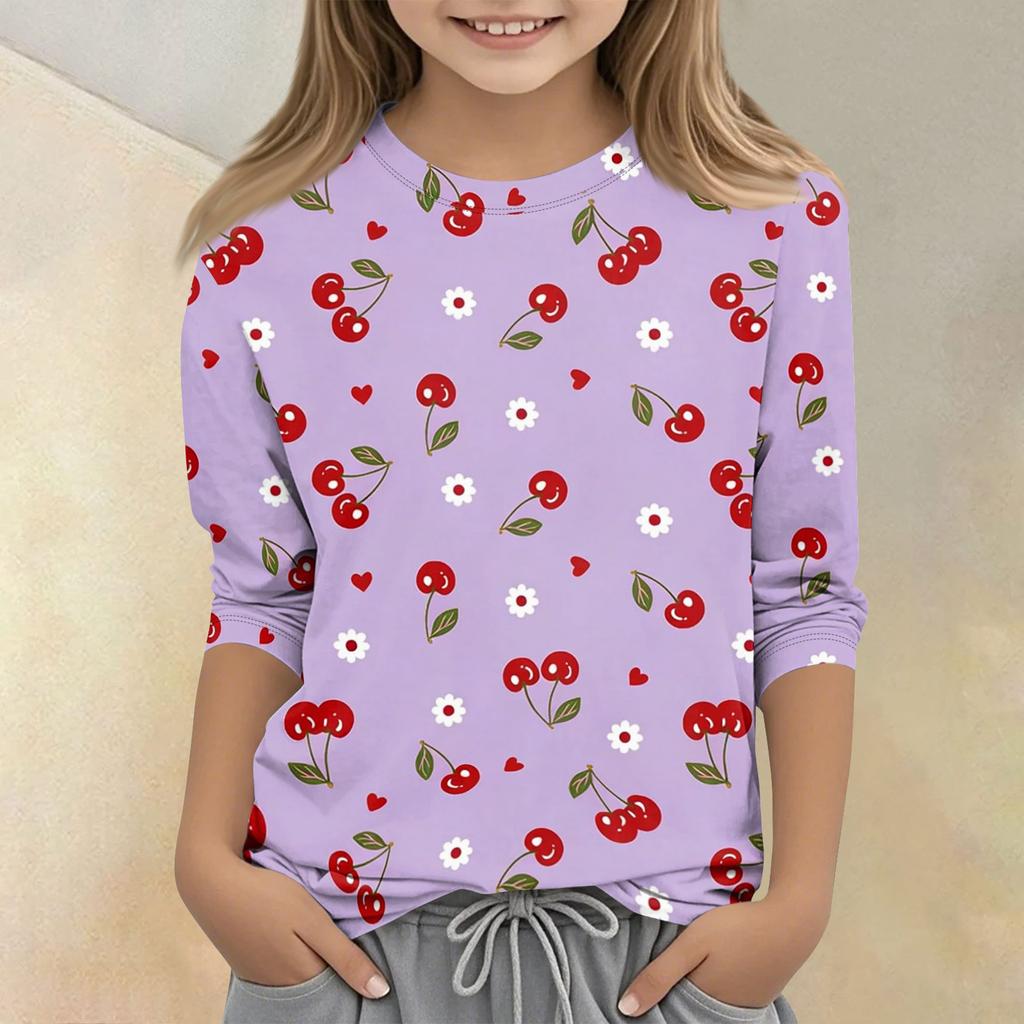 Children's Printed Round Neck Seven Quarter Sleeve Casual T-shirt
