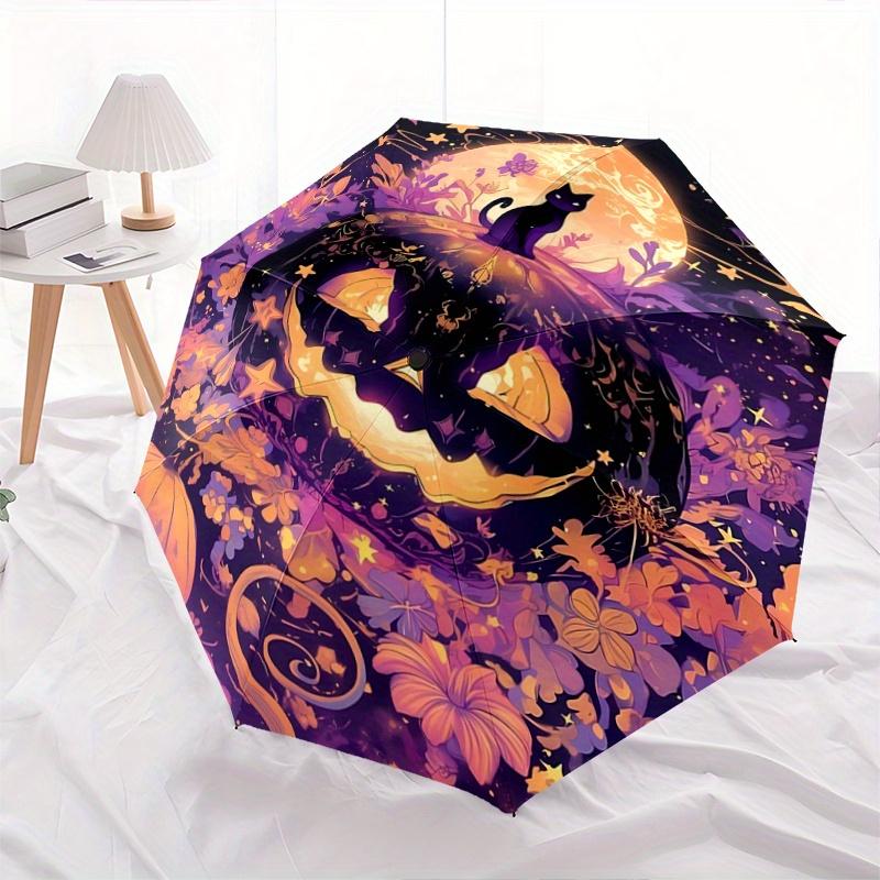 

1pc Halloween Pumpkin & Kitten Automatic Opening and Closing Umbrella, Lightweight 3-Fold, With Cute Cartoon Characters, Suitable for Home,