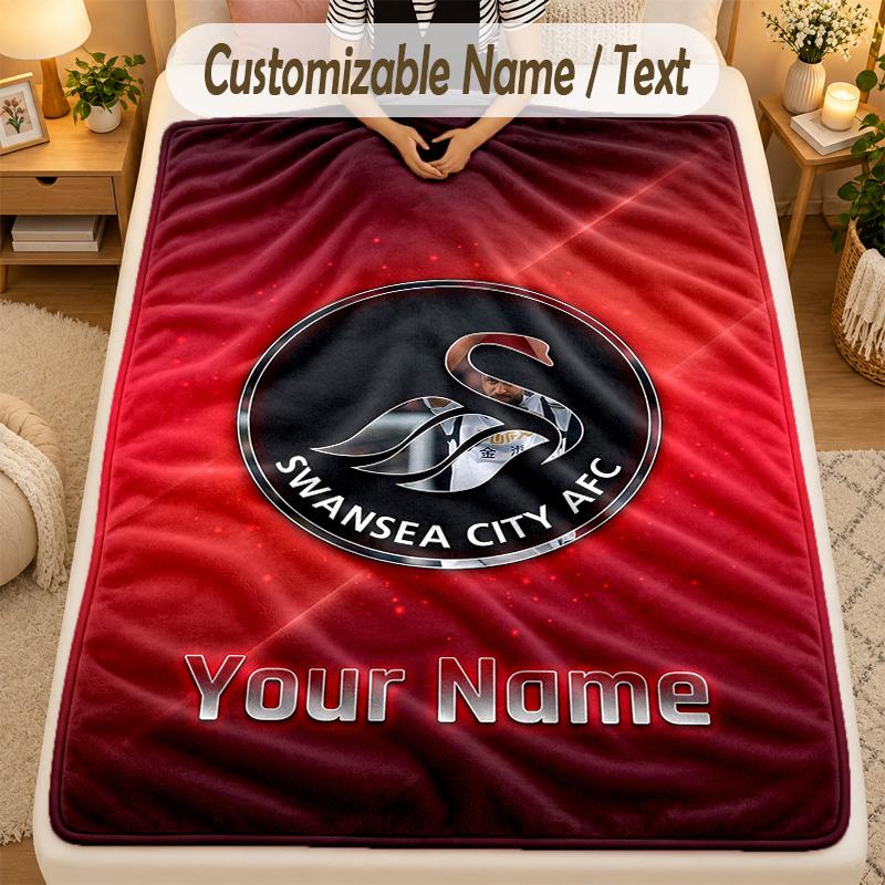 Flannel BlanketSwansea City FC Custom Name Text Personalized Soft Warm Throw Blanket Home Decor Gift