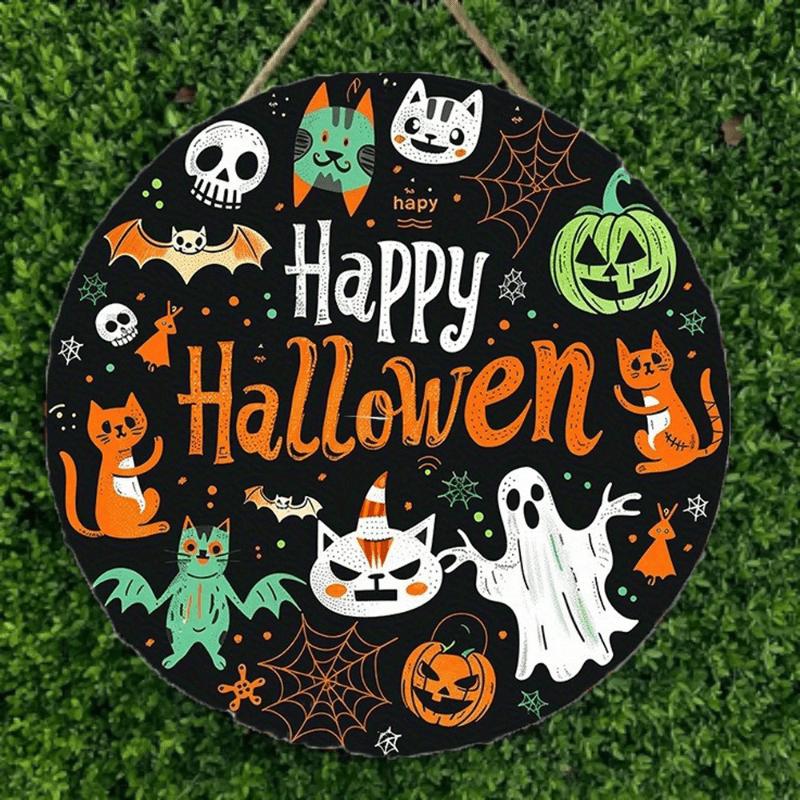 2d Flat 20*20cm, Popular Home Decoration, Halloween Ghost Kitten Wooden Circular Logo, for Club, Kitchen, Garden, Cafe, Bar Decor.