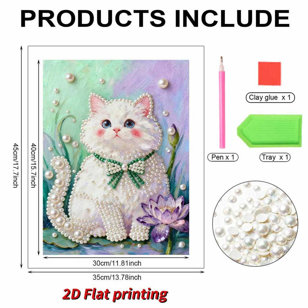 5D DIY Frameless Pearl Painting Little Fat Cat Pattern Painting Kit Suitable for Home Living Room Bedroom and Other Wall Decoration Art Paintings