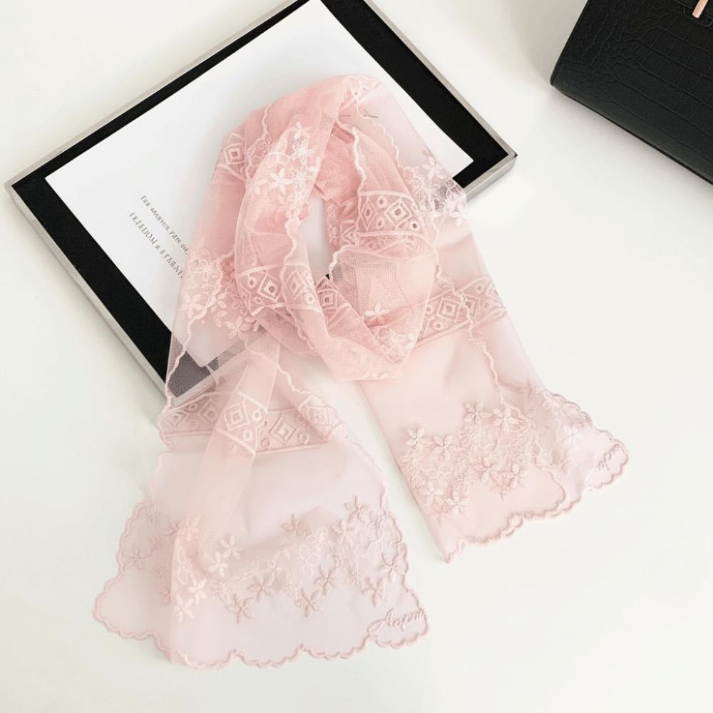 Embroidered Flower Sunscreen Shawl Breathable Mesh Female Headscarf Retro Lace Scarf  Women