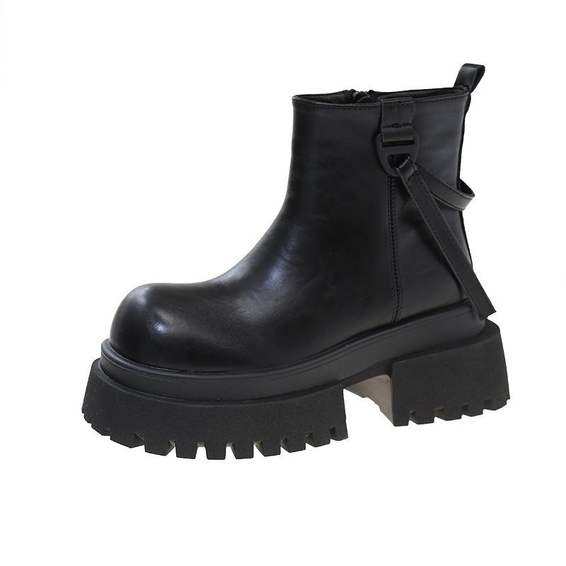 

European station leather big head platform muffin cigarette boots British Chelsea boots small Martin locomotive short boots women 35