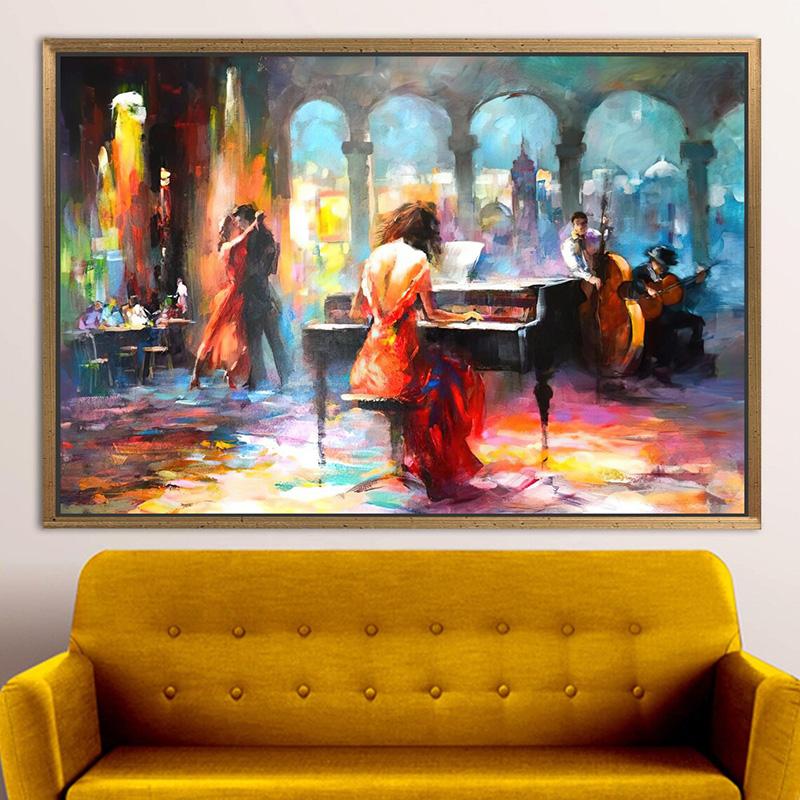 Abstract Sexy Woman Play Piano Cello Canvas Painting Romantic Music Figure Wall Art Poster and Prints for Living Room Home Decor