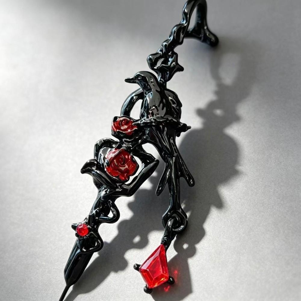 Crystal Ear Pin Red Ear Stick Vintage Rhinestone Thorn Piercing Earring Subculture Wear