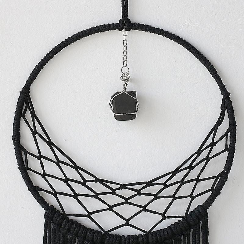 Black Macrame Wall Hanging Tapestry Sun Moon Dream Catcher Woven Handmade Home Decor