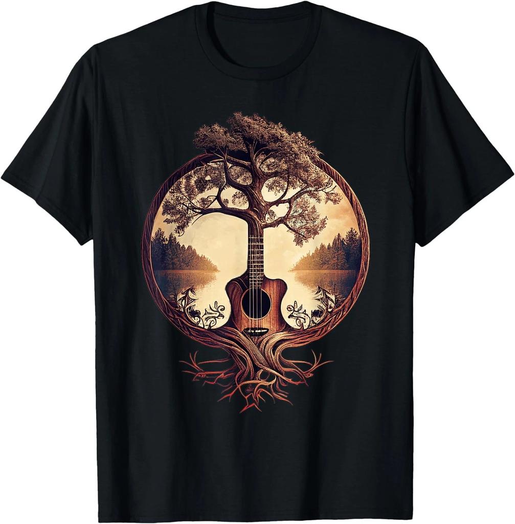 Acoustic Guitar Tree by The Lake Guitarist T-Shirt Small