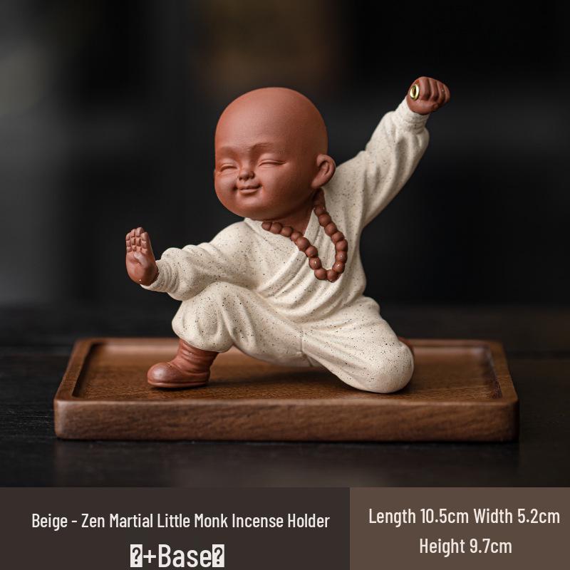 Kung Fu Kid Little Monk Zen Incense Holder - Indoor Sandalwood Burner for Coffee Tables and Tea Rooms.