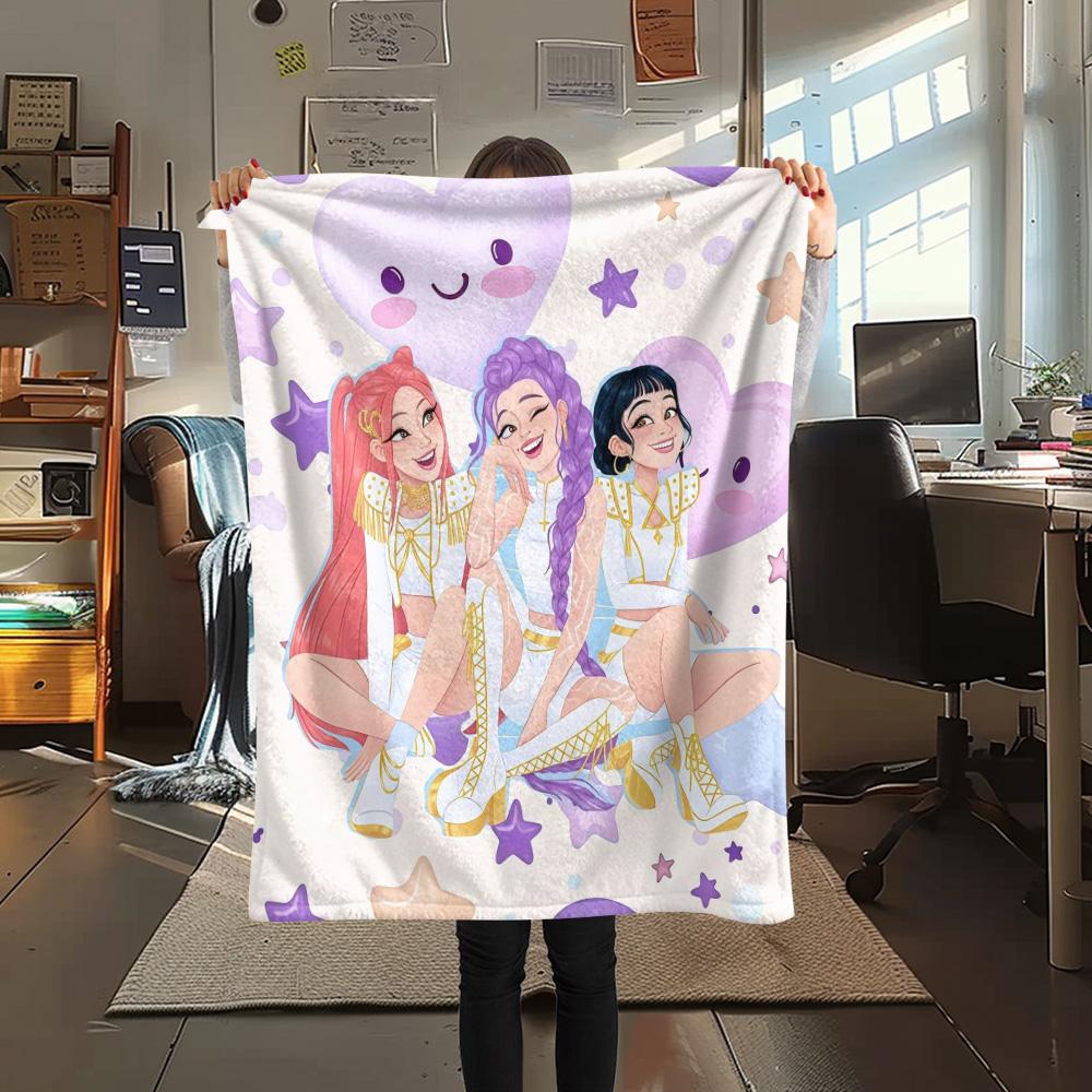 Huntrix Girl Flannel Blanket, High Quality Comfortable for All Seasons, Home Decor, Warmth and Comfort