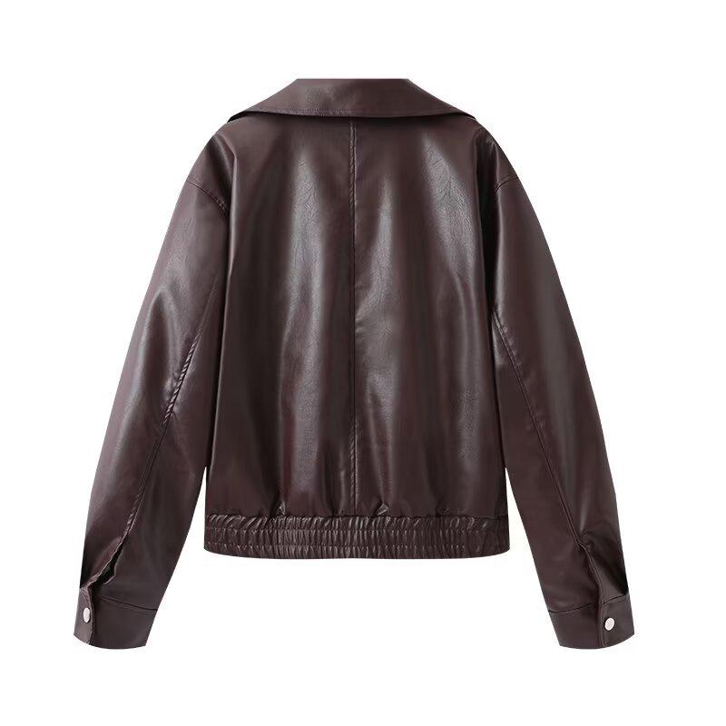2024 Autumn/Winter Women's Street Fashion Faux Leather Lapel Jacket
