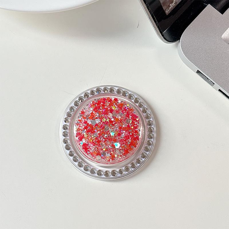 Rhinestone Magnetic Phone Holder with Sequins - Colorful Airbag Ring for Desktop Viewing
