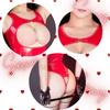 Cosplay Open Chest Sexy Large Enamel Leotard High Leg Shiny Red Crotch Open Sexy Fishnet Tights Lace Queen Open Crotch [MORApink] (Red)