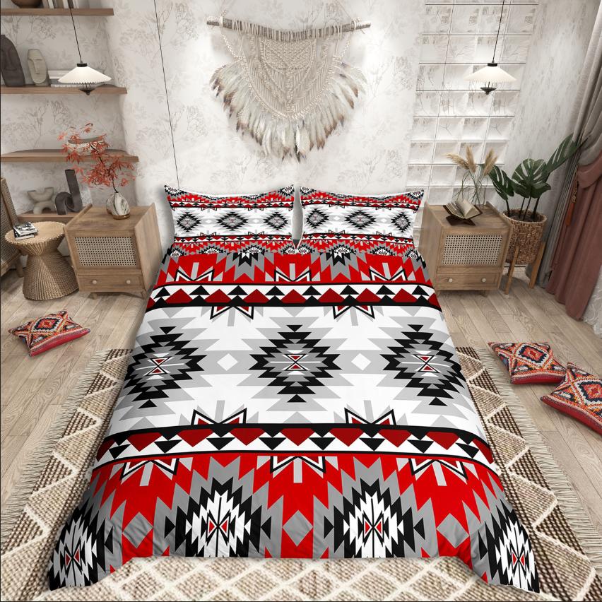 Homewish Tribal Aztec Duvet Cover Set,Bohemian Theme Bedding Set for Teens,exotic Style Decor