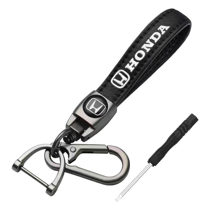 High-quality Metal Leather Car Emblem Keychain Key Ring For Honda Mugen Jazz Insight Freed Fit CRV Civic Accord City Accessories DE6