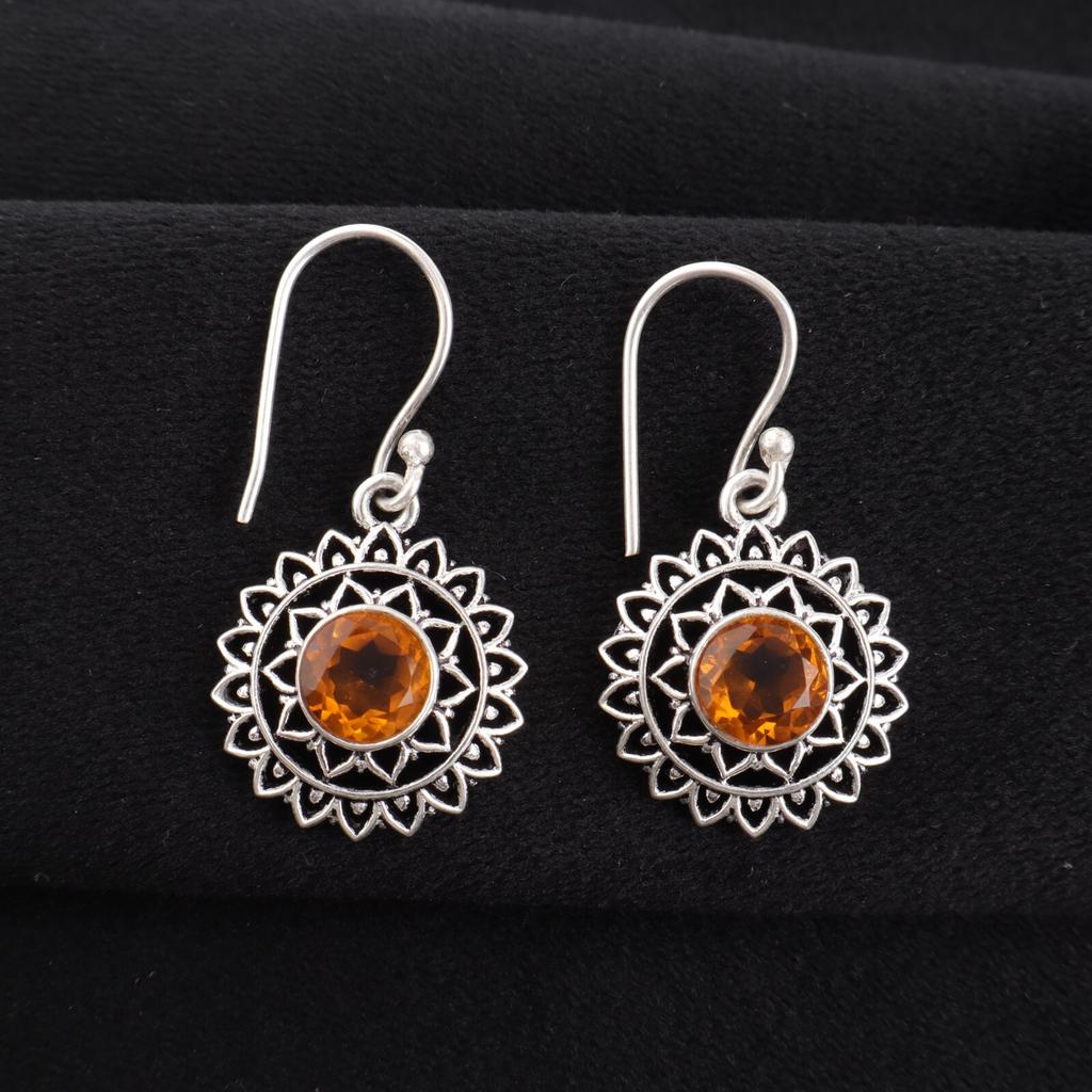 Citrine Gemstone 925 Sterling Silver Jewelry Drop/Dangle Earrings 1.57" For Gift CE-19-6