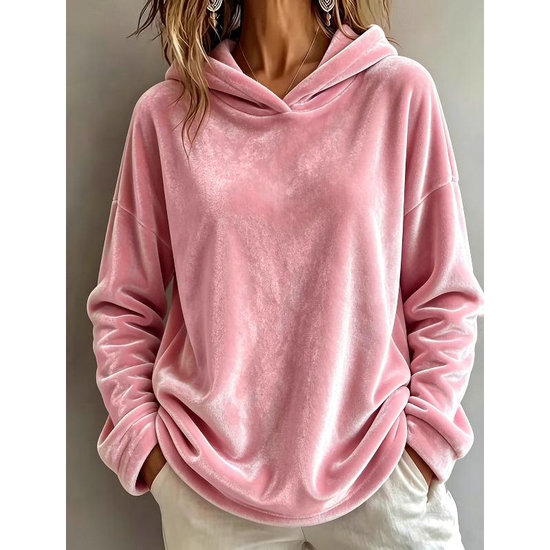 New Autumn and Winter Women's Long Sleeved Gold Velvet Solid Color Hooded Casual Hoodie Loose Top