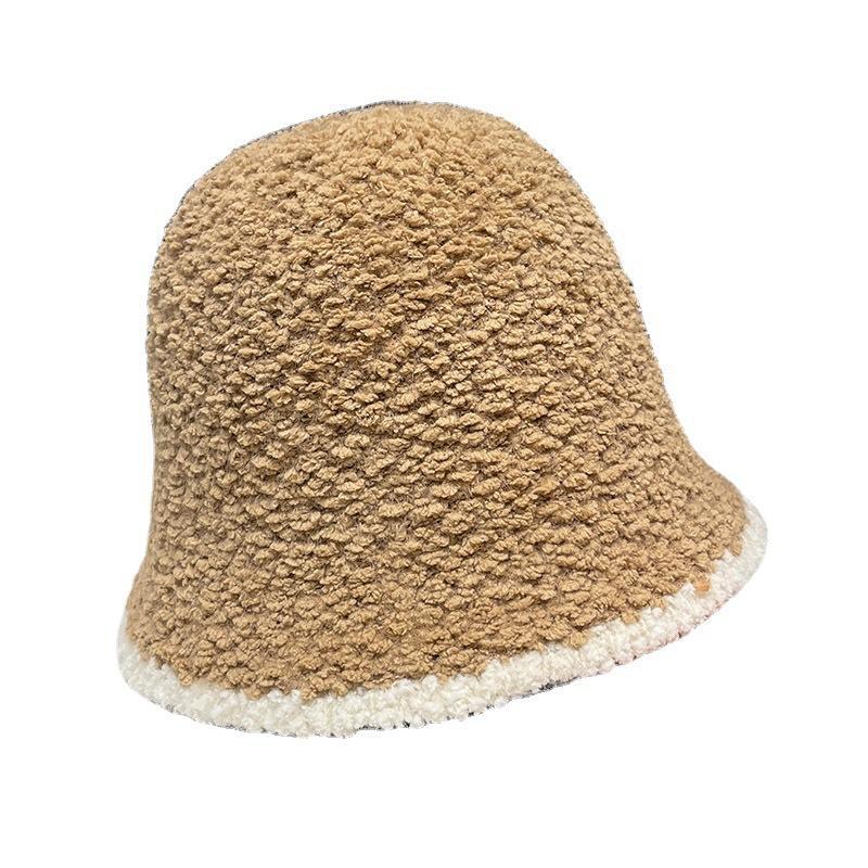 Plush Fisherman Hat for Women, Korean Style, Color-blocking, Fashionable and Versatile, Knitted Fisherman Hat, Makes the Head Look Smaller, Windproof