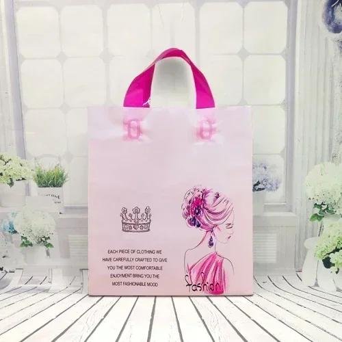Vertical Plate Handle Plastic Bag Thick Large Size Clothing Store Packing Gift Storage Portable Package Cartoon Bags 50pcs