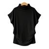 Large Size Women's Half High Collar Bat Sleeve Top Solid Color Polyester Cotton Loose Short Sleeve T-shirt Female