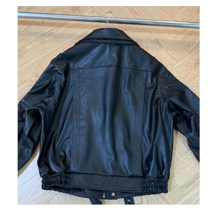 Stylish Women's Motorcycle Jacket with Thickened Lamb  Simulated Leather