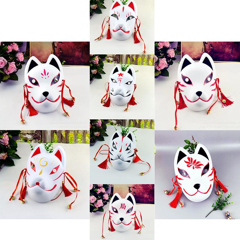 Japanese Hand Made Fox Cosplay Full Face Mask With Tassel Small Bell Masquerade