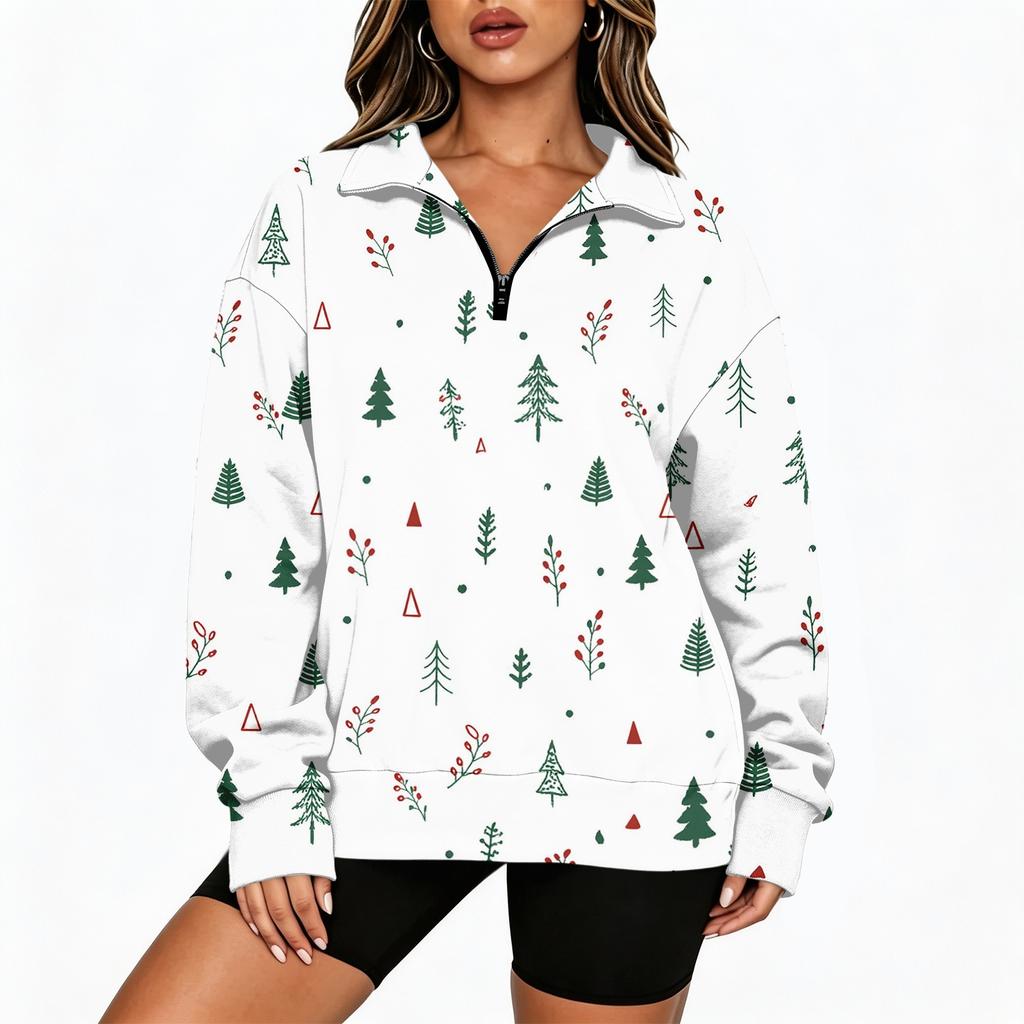 Women's Trendy Printed Half-Zip Sweatshirt, Lightweight Casual Pullover for Spring and Fall