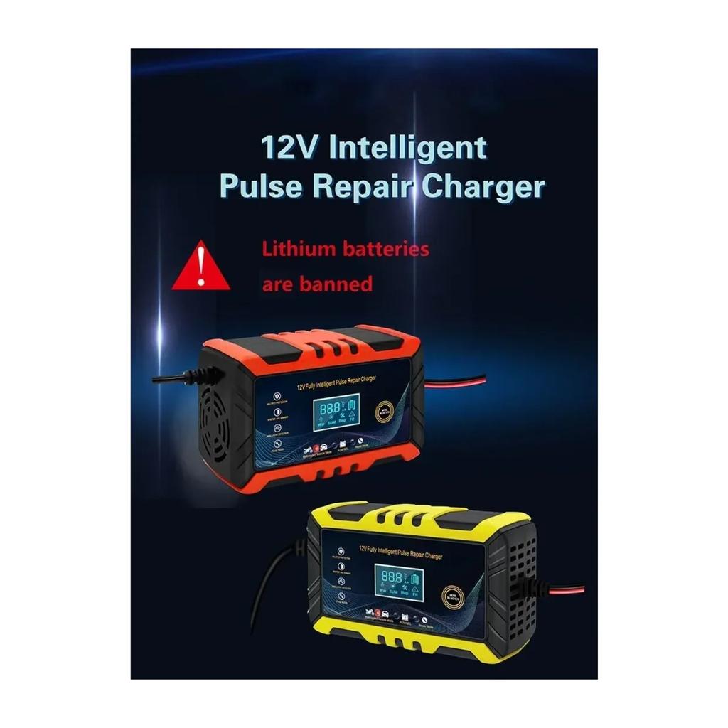 12V Intelligent Car Battery Charger - Pulse Repair, LCD Display, Suitable for Cars & Motorcycles&ship&Water Motorcycle
