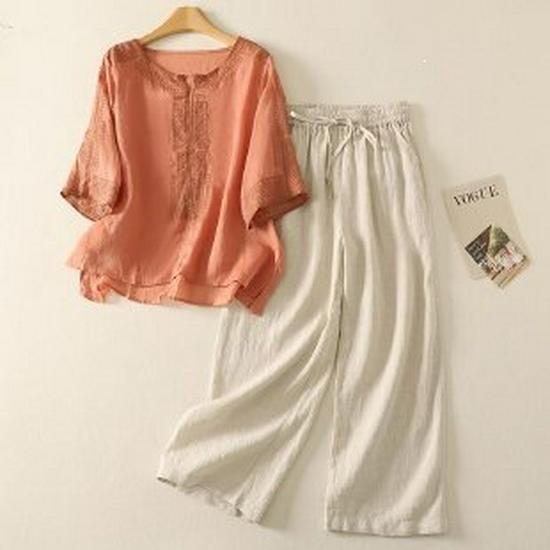 Elegant Chiffon Top: Popular Chinese Style Mid-Aged Women's Five-Point Sleeve Printed T-Shirt