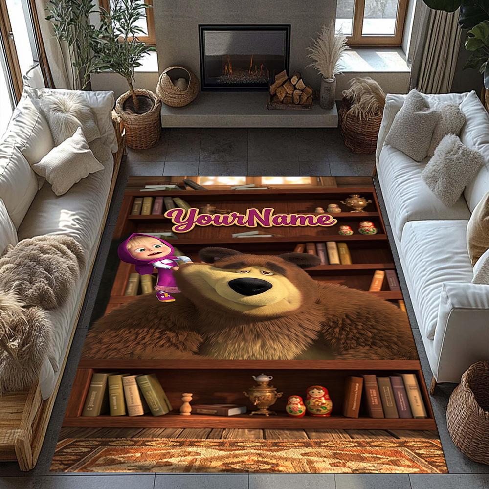 Masha Bear Customizable Name Floor Rug Office Rug Perfect for Decorate Room Balcony Bedrooms Game Room Anti-slip Rug Decorate Offices
