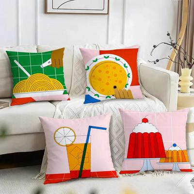 Food Illustration Cushion Cover Reversible Plush Pillow Cover – For Car, Sofa, Bedroom, Perfect As a Gift.