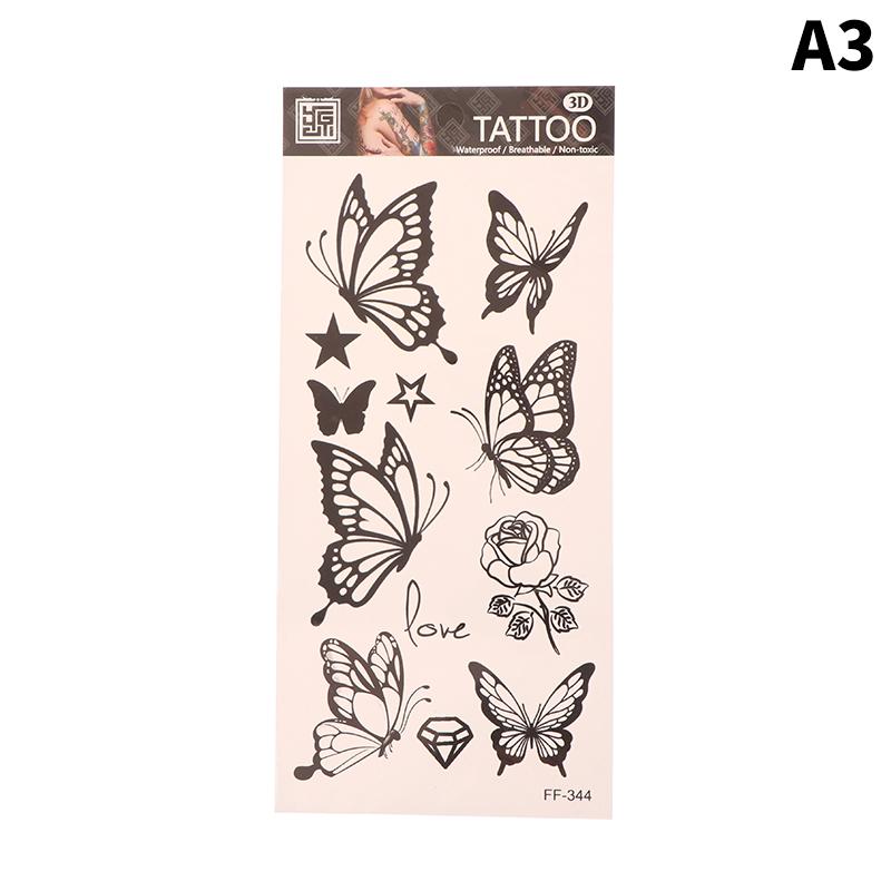 

1 лист черных цветов, бабочка, временные татуировки для женщин и мужчин, дикие растения, поддельные татуировки, наклейки для взрослых, лица, рук, боди-арта, татуировки