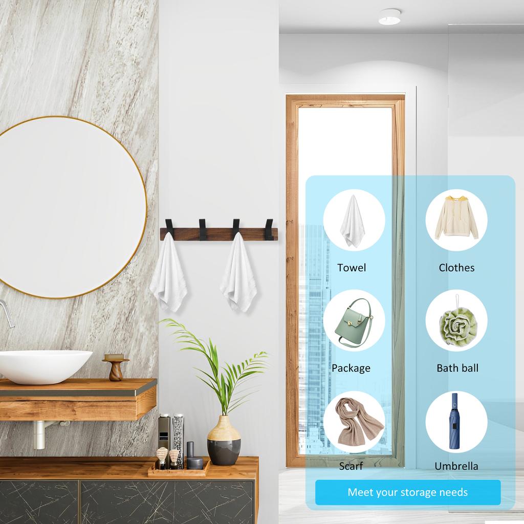 4Pcs Walnut Wood Coat Hooks Multi-purpose Wall-Mount Behind-door Key Clothes Hanger Hook Kitchen Bathroom Organizer Rack New