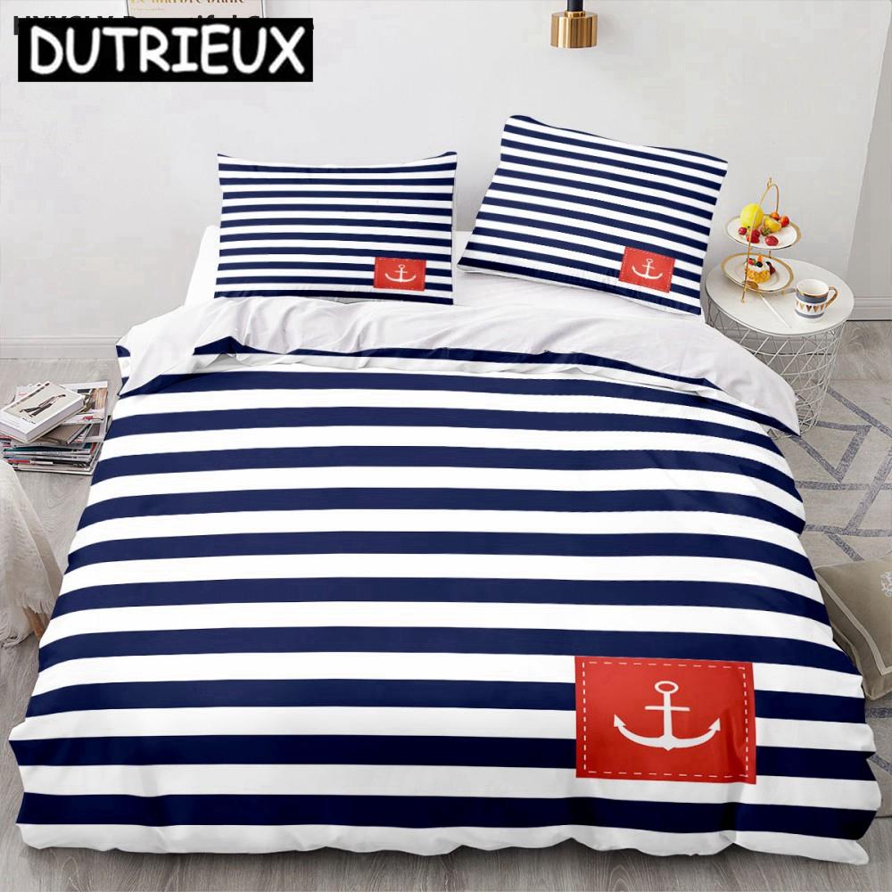 Ship Anchor Nautical 3D Duvet Cover Sea Pillowcases Quilt Cover Home Decor Gift Fashion Twin Queen King Polylester Bedding Set