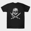 Men Black Print T-shirt Pirate Skull Jolly Roger No-Cut Transfer Paper Print Cotton Tshirt