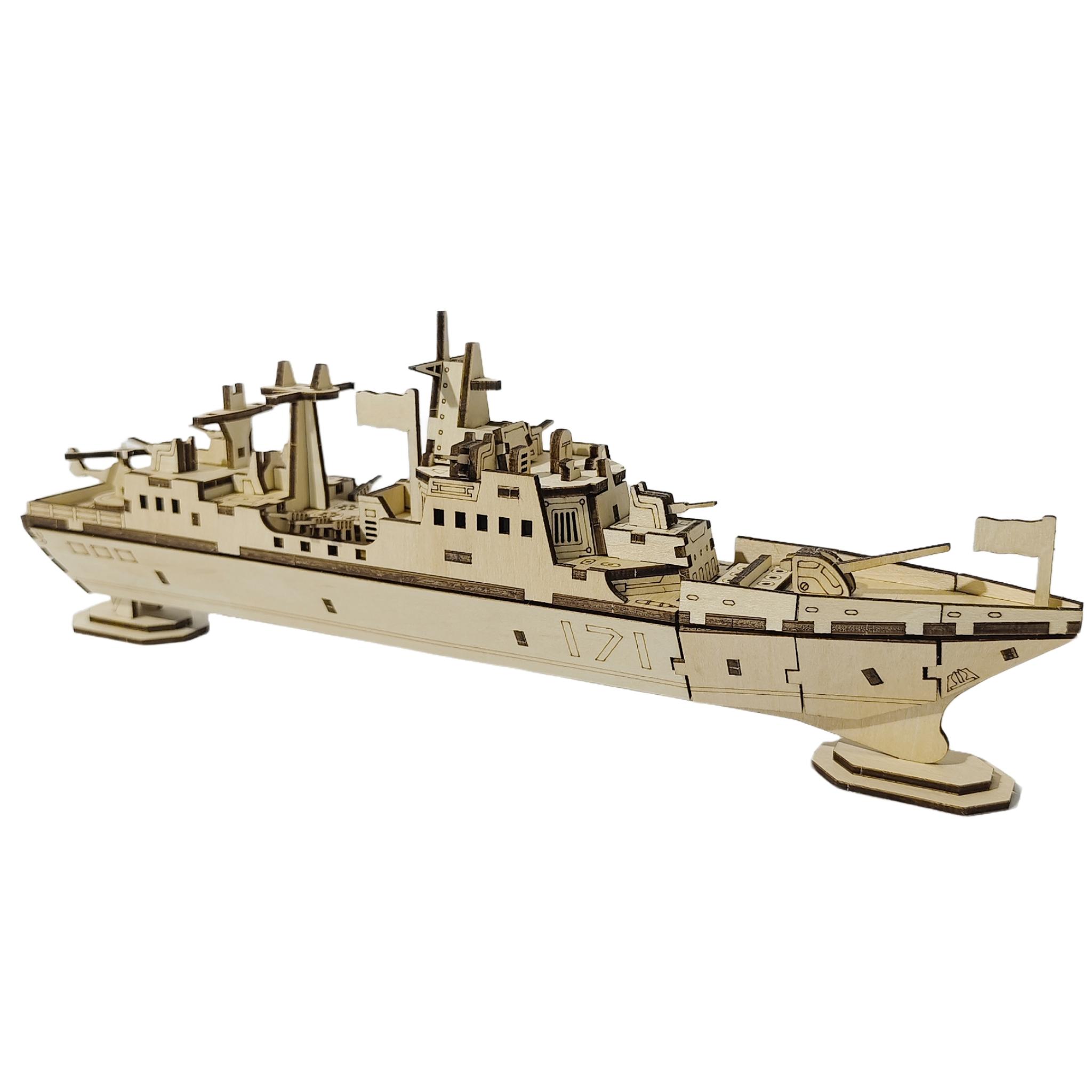 

3D Puzzle DIY Wooden Toy Warship Assembly Model Adult Birthday, Halloween, Christmas Gift білий
