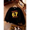 Kids Unisex Crewneck Sweatshirt, Happy 67th Birthday Bold Orange Yellow Number Print Long Sleeve Pullover, Casual Sweatshirt for Boys Girls Ages 4+