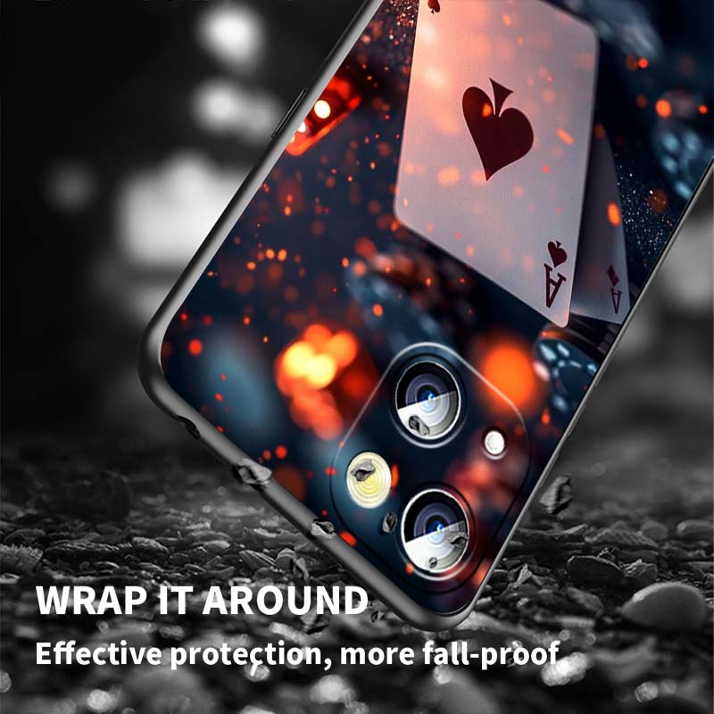 Creative poker card patterns For Apple iPhone 17 16 16E 15 14 13 12 11 Pro Max Plus Black Soft Silicone Phone Case
