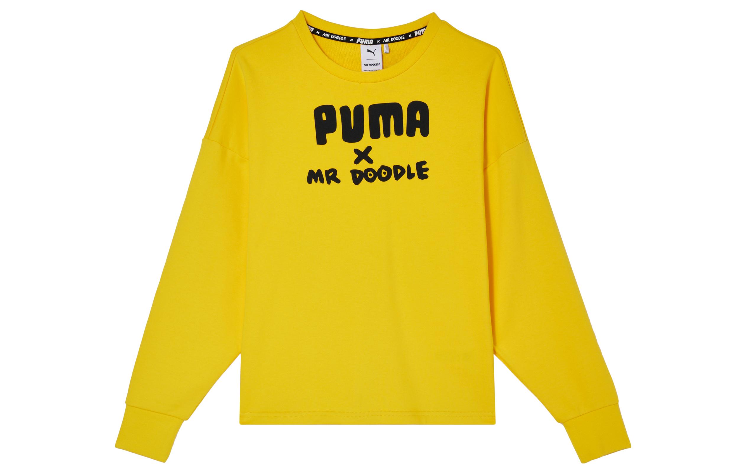 PUMA X Mr Doodle Sweatshirts Women s Yellow Crew Neck Moderate Other 598687-99 S