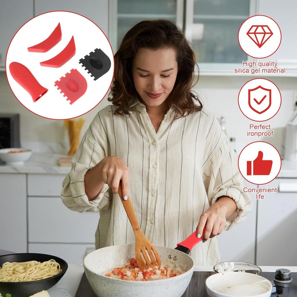 5 Pcs Cast Iron Handle Cover, Silicone Handles for Cast Iron Skillet Pot Handle Covers Handles Sleeve for Pots Reble Heat Protection Fry Pan Milk