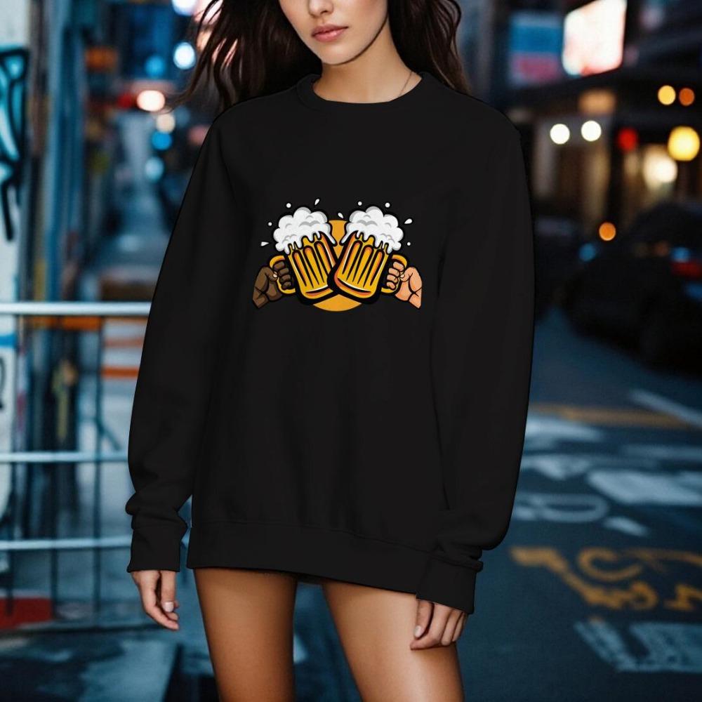 

The New Autumn Ladies Beer Pattern Sweatshirt Casual Sportswear Fashionable and Comfortable Outdoor Personality Round Neck Sweatshirt S