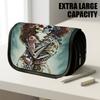1pc Portable Flip Top Halloween Themed Pencil Case with Double Layer Zipper, Retro Artistic Skeletons Blue Design, Large Capacity Thickened Oxford Mul
