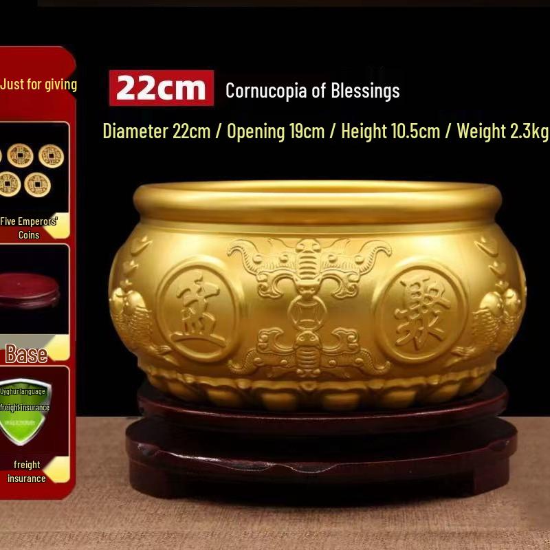 Chinese Brass Treasure Ornament: Large Copper Basin for Home Decor