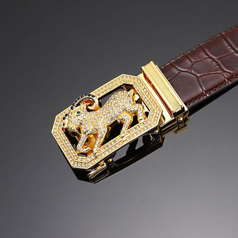 Cinto masculino de couro fivela automática primeira camada couro de vaca doze zodíaco botão cabeça crocodilo padrão cinto masculino